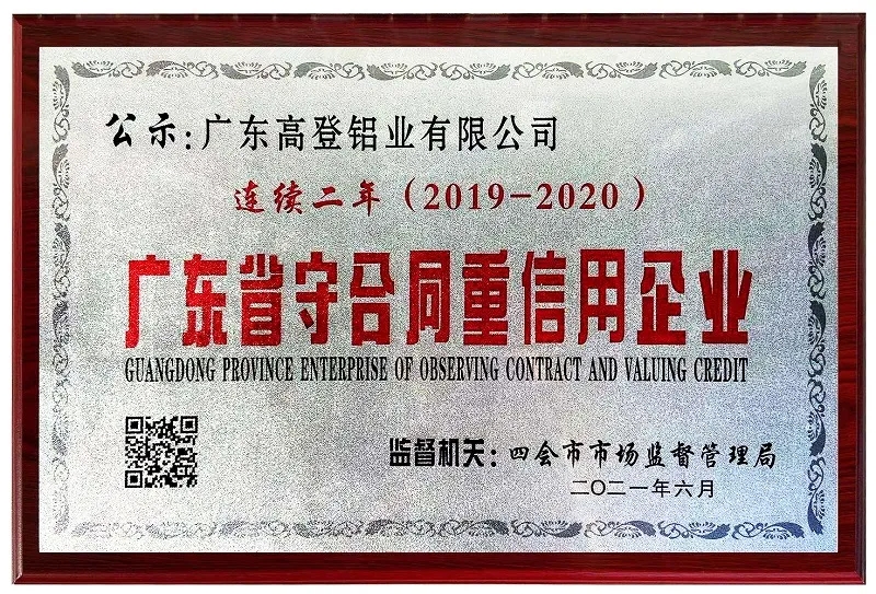 喜訊|高登鋁業集團榮獲“廣東省守合同重信用企業”稱號